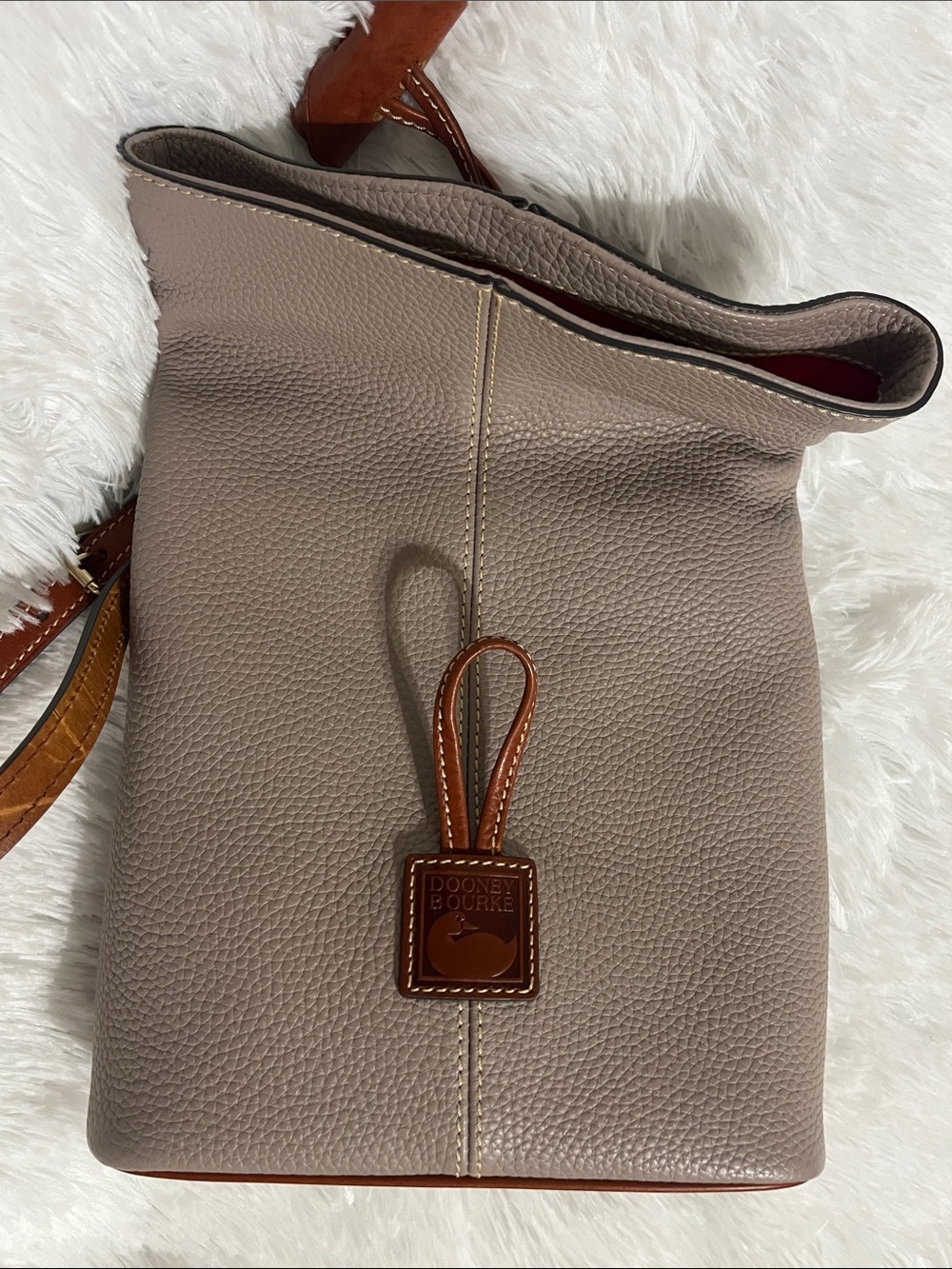 Dooney & Bourke Taupe Crossbody with Brown Trim and Toggle - Picture 5 of 7